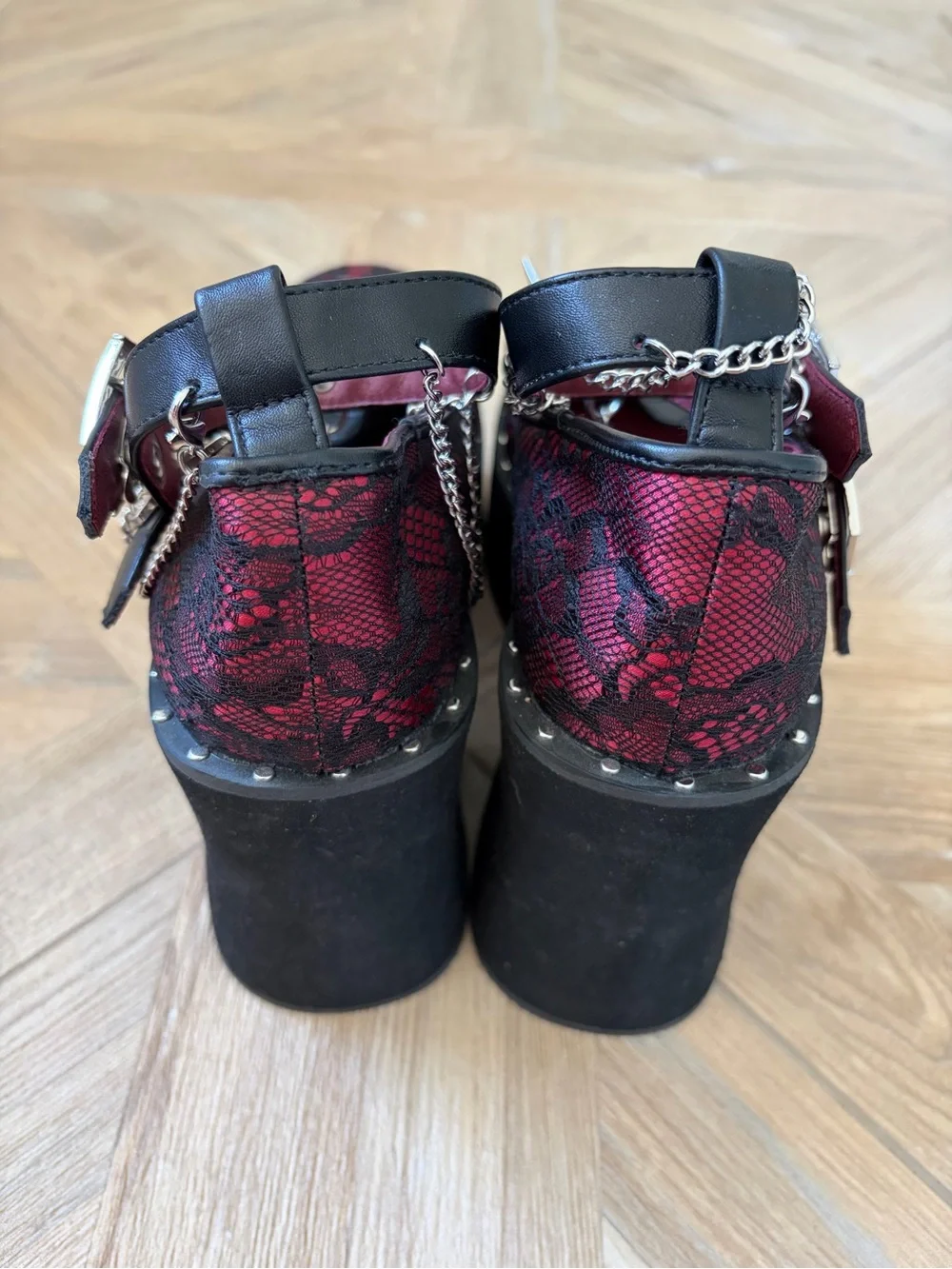 Transfer Student Spiked Platform Shoes Red Lace Metallic Whismigoth Punk Size 38